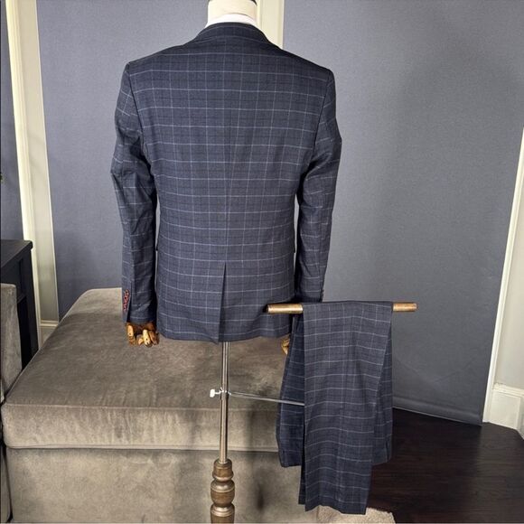 Men’s Plaid 3 Piece Slim Fit Formal Business Suit Jacket 44 Pants 40 NWT - Picture 4 of 15